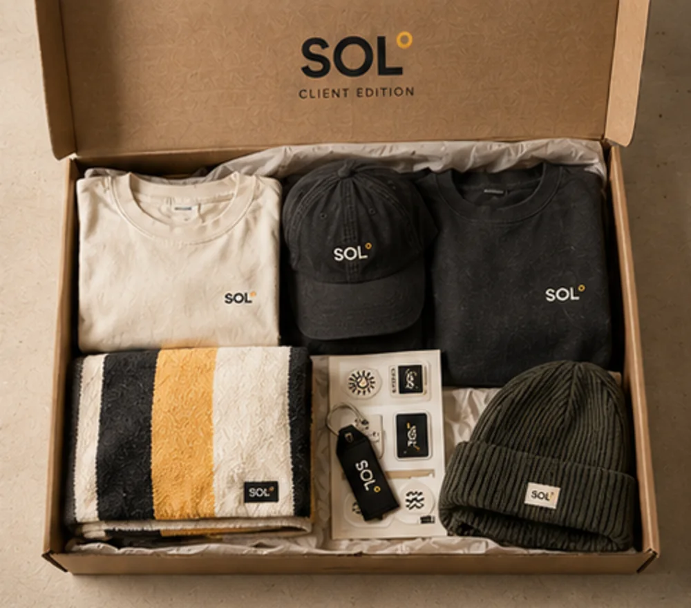 The SOL Goods Client Edition welcome pack box