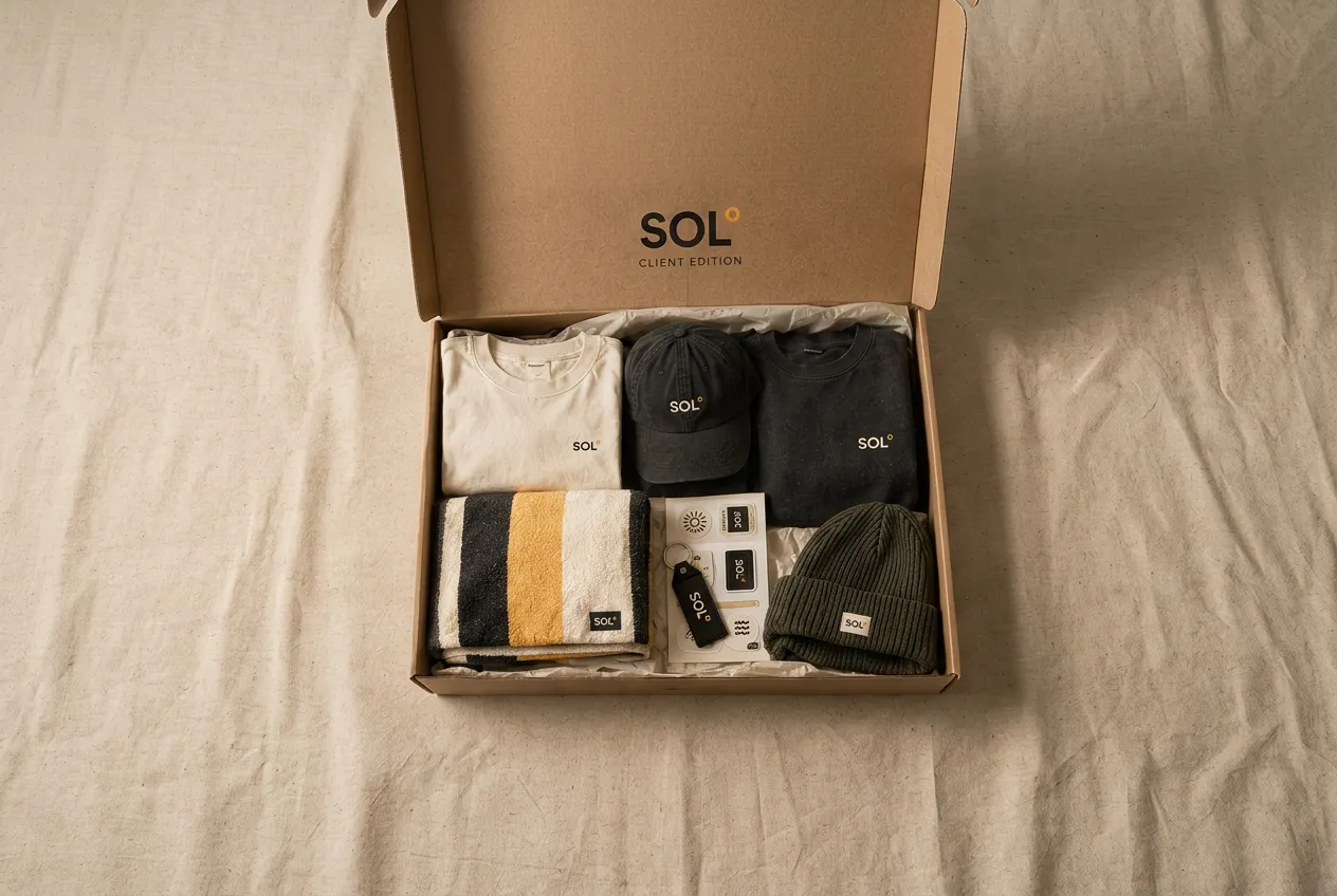 Open SOL° Client Edition box with the full welcome pack inside
