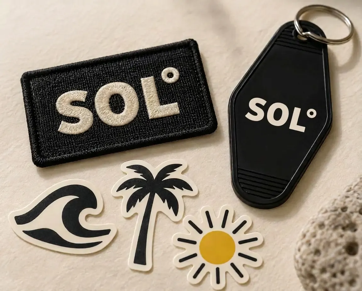 SOL° woven patch, key tag and stickers